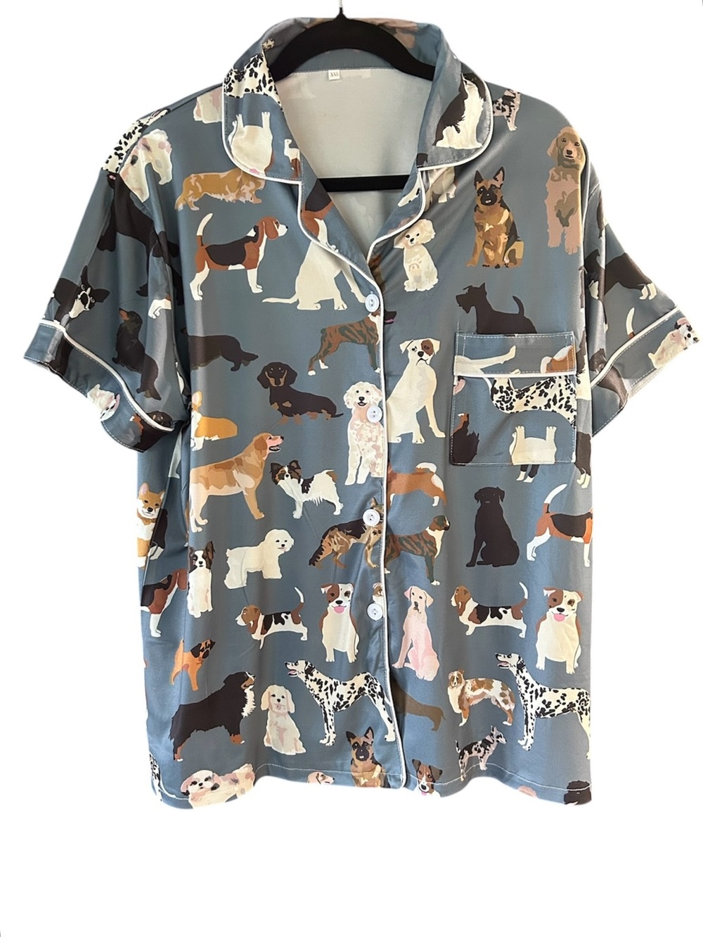 Dog Print Short Sleeve Pajama Shirt - Slate Blue